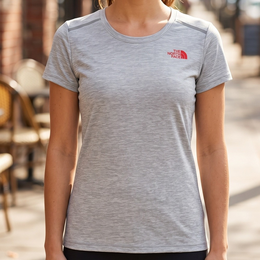 The North Face Womens FlashDry Short Sleeve Active Training Tee Heather Gray M